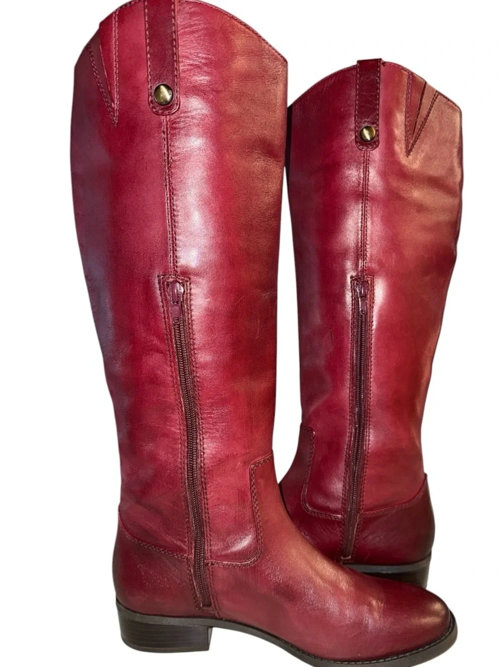 INC Fawne Merlot Leather Riding Boots, Size 8.5
